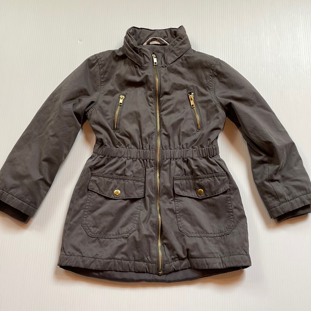 H&M lightweight, mock neck, gray brown utility jacket, girls size 6